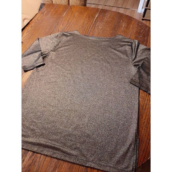 XL Karen Scott Stretch Black Metallic Gold Tunic Top with Side Slits 3/4 Sleeve - Picture 1 of 4